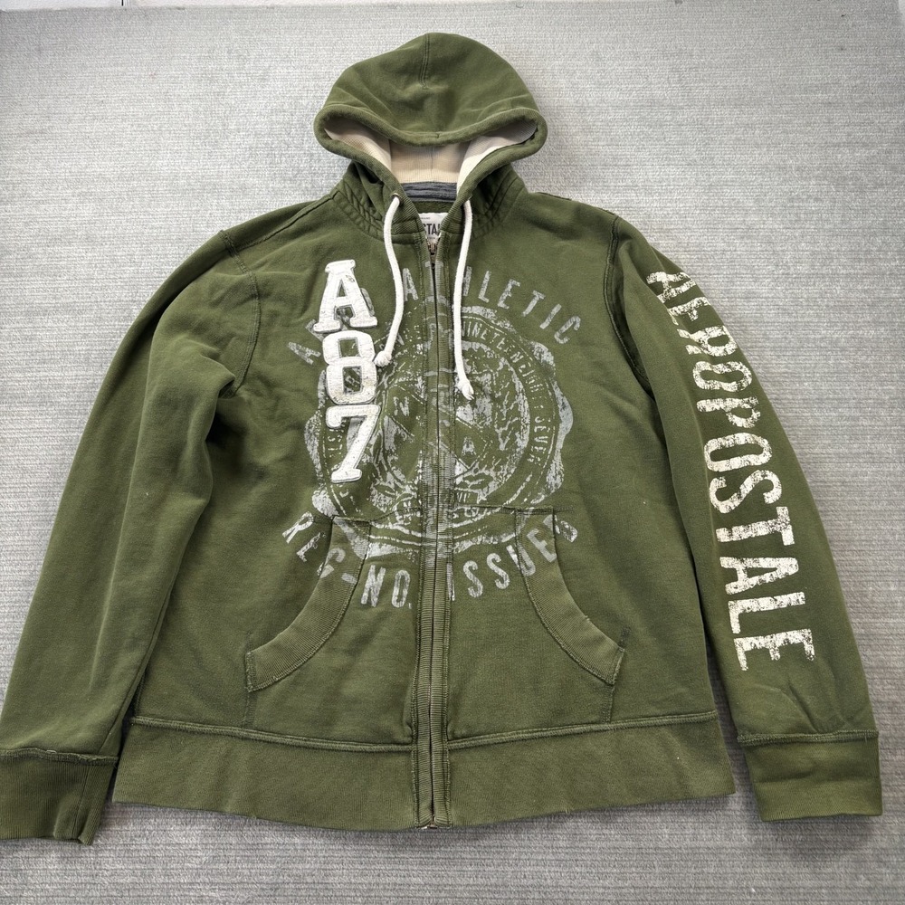 Aeropostale Hoodie Mens XL Green  Full Zip Logo Casual Y2K Jesse Pinkman Waffle